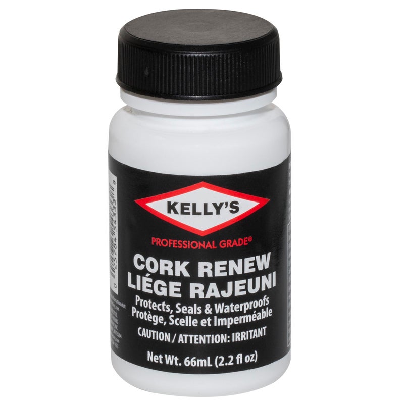 Fiebing's Kelly's Cork Renew Sealer (2.2 fl oz) - Waterproof & Protect Cork Surfaces w/ Brush Applicator - Water Based Formula Dries Clear, Prevents Drying & Breaking Down of Sandles, Shoes, Fishing Rod, Coasters  - Image 1