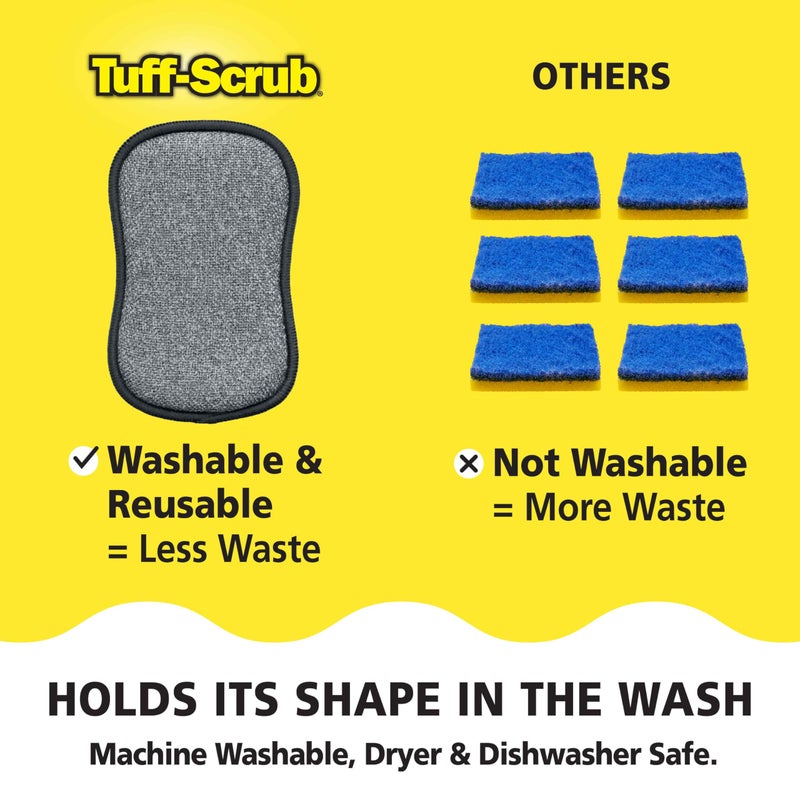 TUFF-SCRUB Original Scrub-N-Wipe Pad by Tuff-Scrub, 6-Pack, Microfiber, Multi-Surface, Non-Scratch, Dual-Sided, Scrubber for Dishes, Sinks, Non-Stick Cookware â€“ Machine Washable, Durable Kitchen Sponge (Large) - Image 5