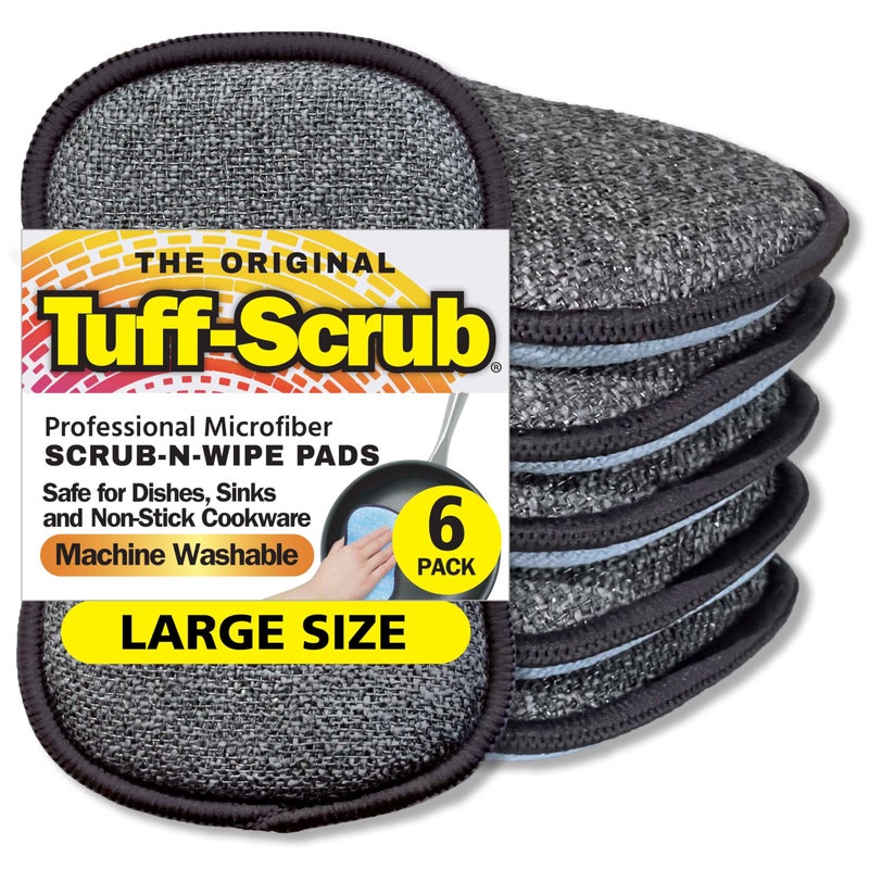 TUFF-SCRUB Original Scrub-N-Wipe Pad by Tuff-Scrub, 6-Pack, Microfiber, Multi-Surface, Non-Scratch, Dual-Sided, Scrubber for Dishes, Sinks, Non-Stick Cookware â€“ Machine Washable, Durable Kitchen Sponge (Large) - Image 1