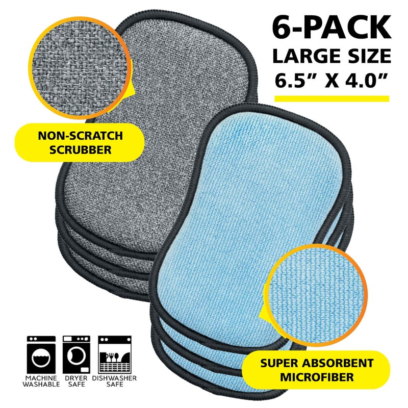 TUFF-SCRUB Original Scrub-N-Wipe Pad by Tuff-Scrub, 6-Pack, Microfiber, Multi-Surface, Non-Scratch, Dual-Sided, Scrubber for Dishes, Sinks, Non-Stick Cookware â€“ Machine Washable, Durable Kitchen Sponge (Large) - Image 2