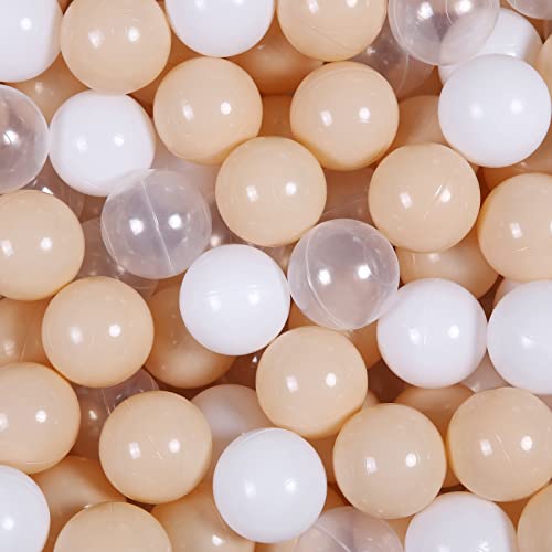 Realhaha Ball Pit Balls 100 Play Balls Plastic Balls for Baby Girls Toddlers Kids Play Tent Pool Playhouse Playpen Party Decoration Milktea White Clear - Image 1