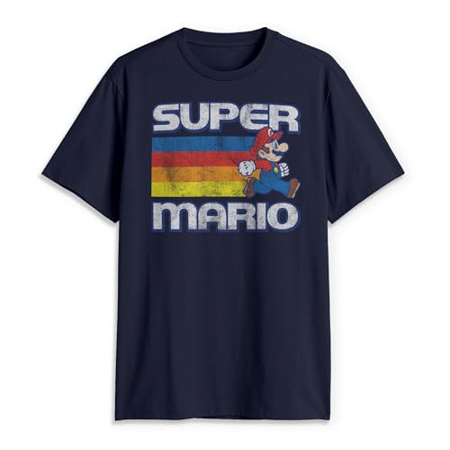 Nintendo Mens Super Mario Running Retro Stripe T-Shirt, Navy Blue, Small US - Image 5