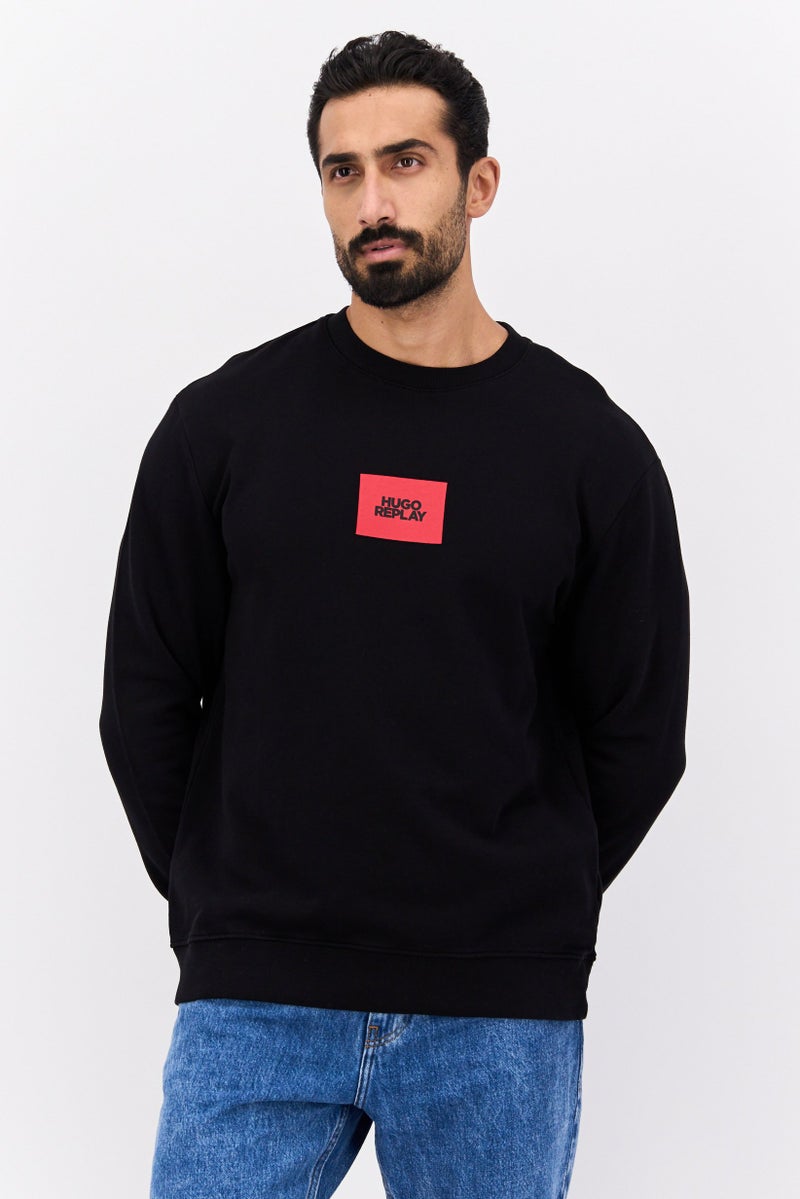 HUGO BOSS Men Crew Neck Brand Logo Long Sleeves Sweatshirt, Black - Image 1