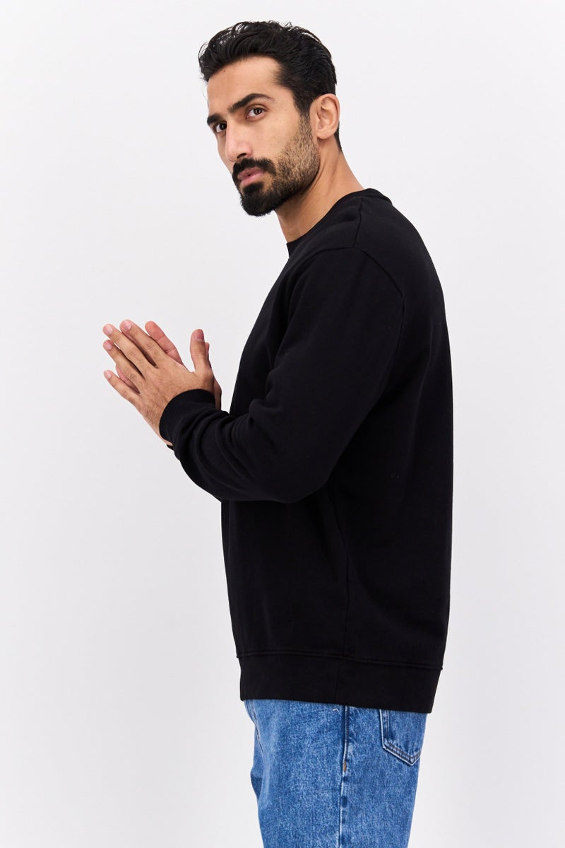 HUGO BOSS Men Crew Neck Brand Logo Long Sleeves Sweatshirt, Black - Image 2