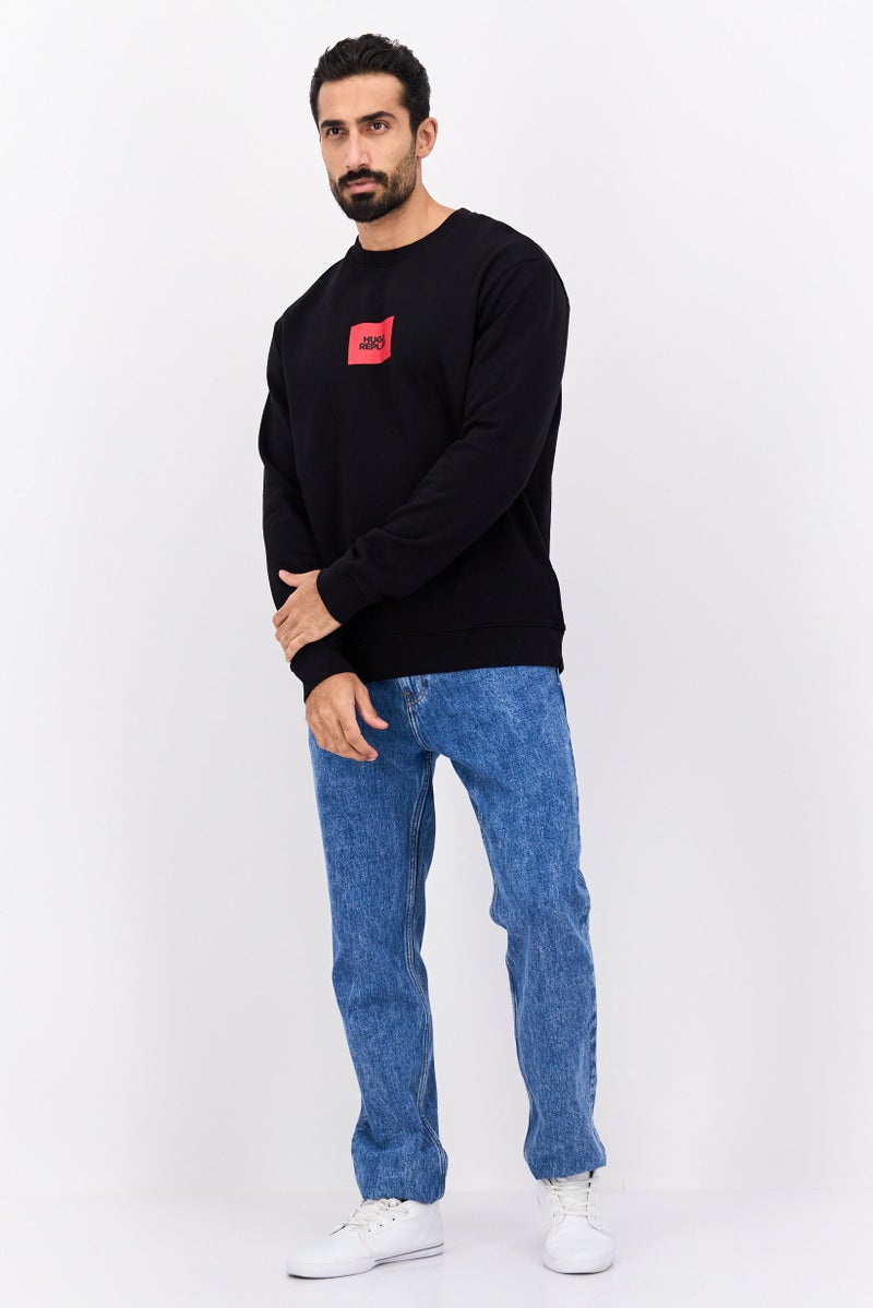 HUGO BOSS Men Crew Neck Brand Logo Long Sleeves Sweatshirt, Black - Image 4