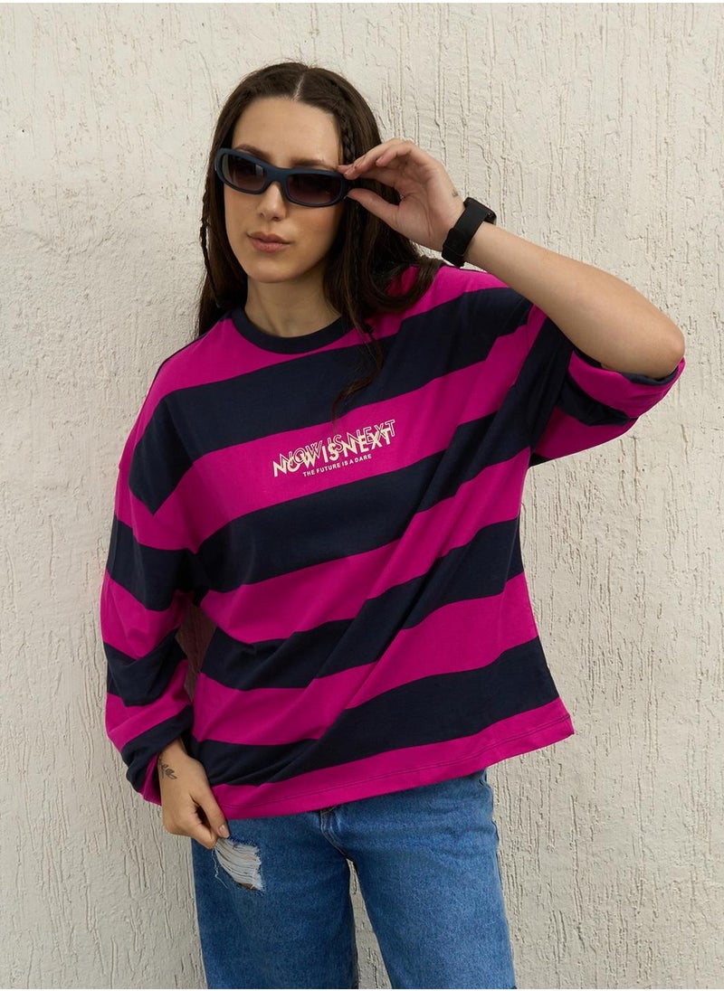 Hubberholme Boxy Striped T-Shirt for Women in Soft Cotton  - Image 1