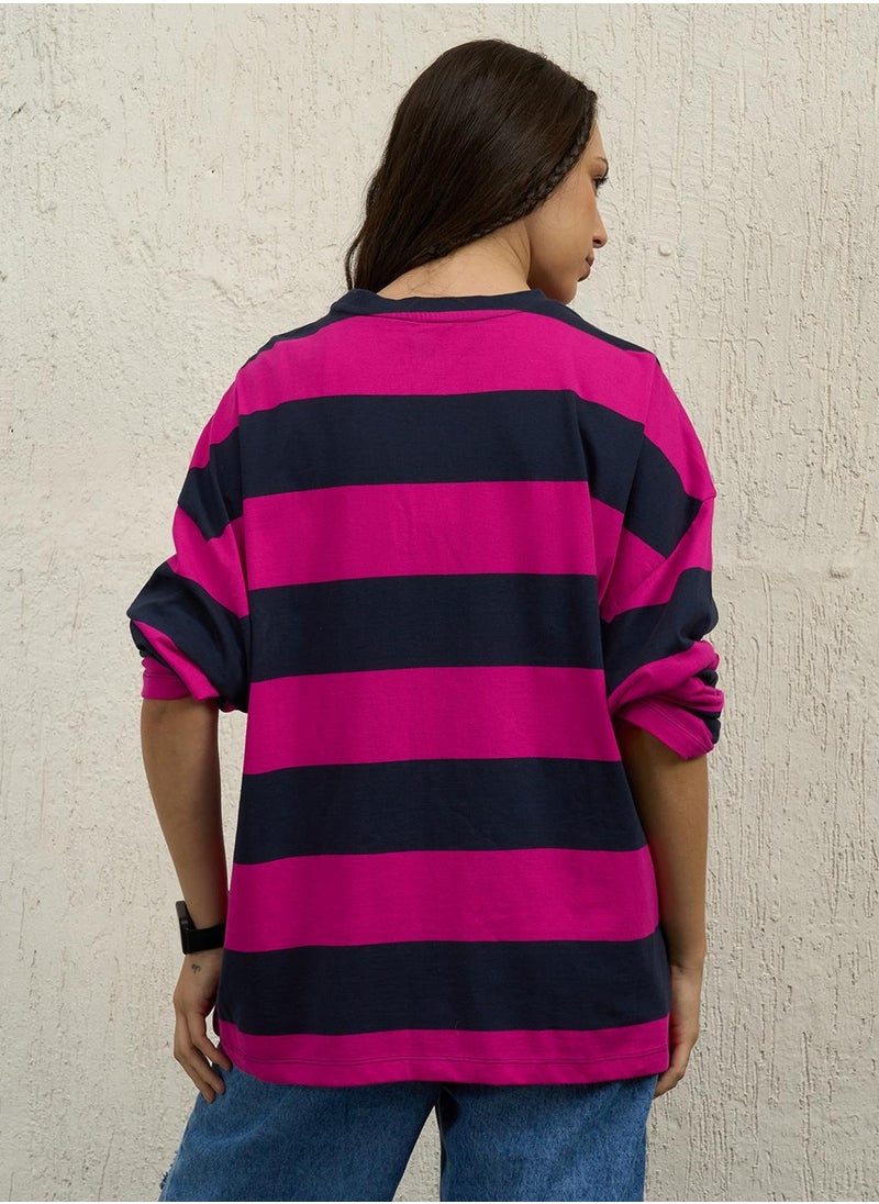 Hubberholme Boxy Striped T-Shirt for Women in Soft Cotton  - Image 3
