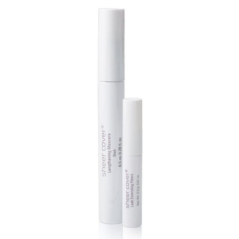 Sheer Cover  Volumizing Mascara  Lengthening Fibers Duo  Lengthening Black Mascara  Lash Extending Fibers 85 Milliliters