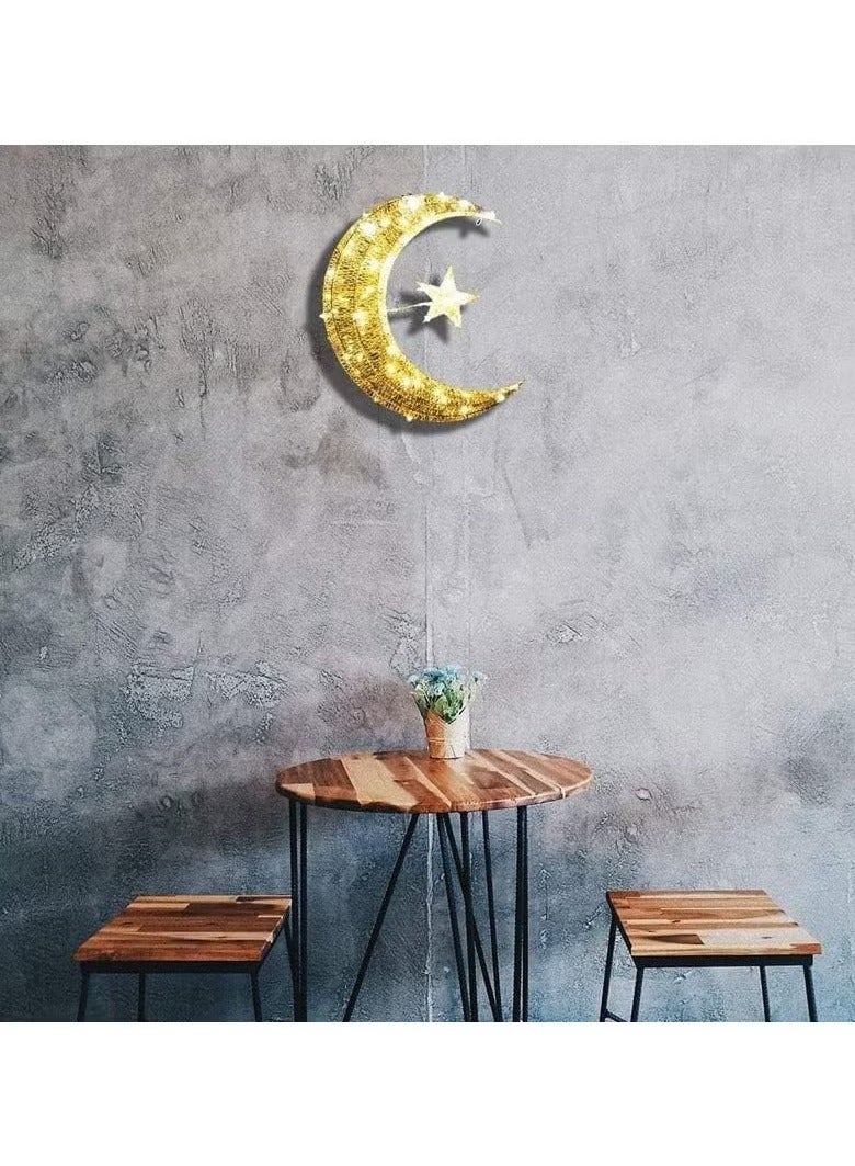 Ramadan Lantern and Ramadan Decorations for Home, Eid Mubarak Hilal Crescent Led Light with Battery Decoration and Lights for Room Decoration 30 cm size Gold Moon - Image 4
