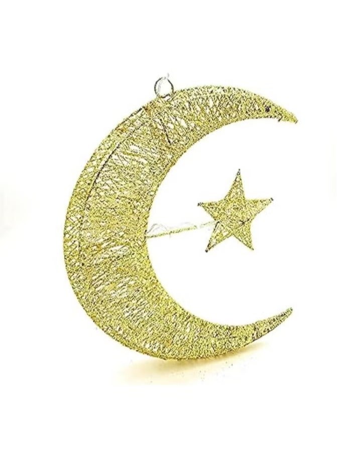 Ramadan Lantern and Ramadan Decorations for Home, Eid Mubarak Hilal Crescent Led Light with Battery Decoration and Lights for Room Decoration 30 cm size Gold Moon - Image 2