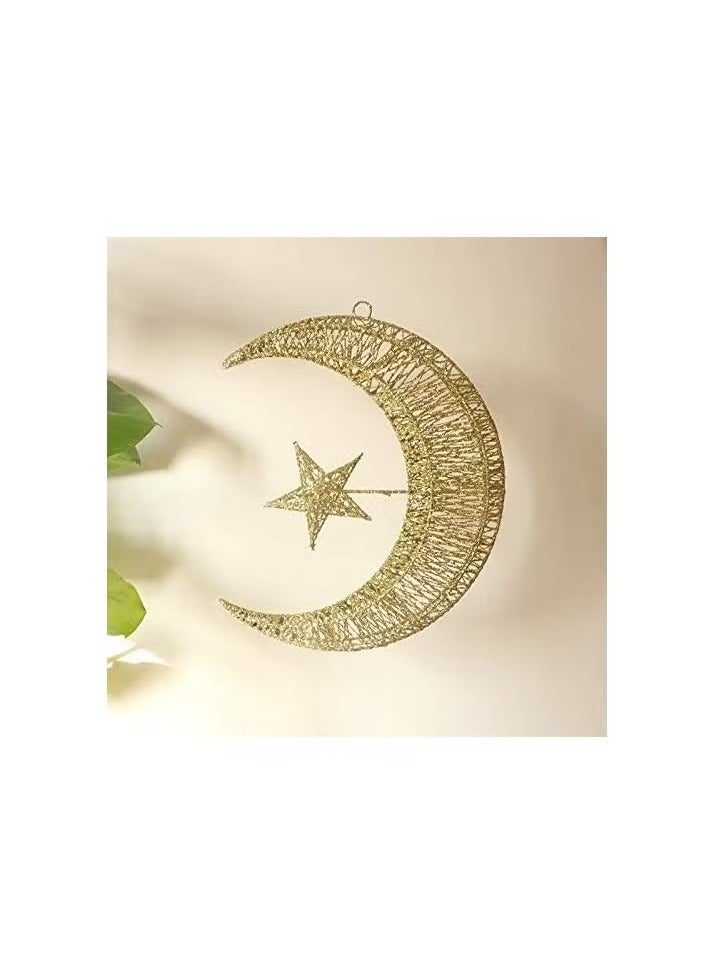 Ramadan Lantern and Ramadan Decorations for Home, Eid Mubarak Hilal Crescent Led Light with Battery Decoration and Lights for Room Decoration 30 cm size Gold Moon - Image 3