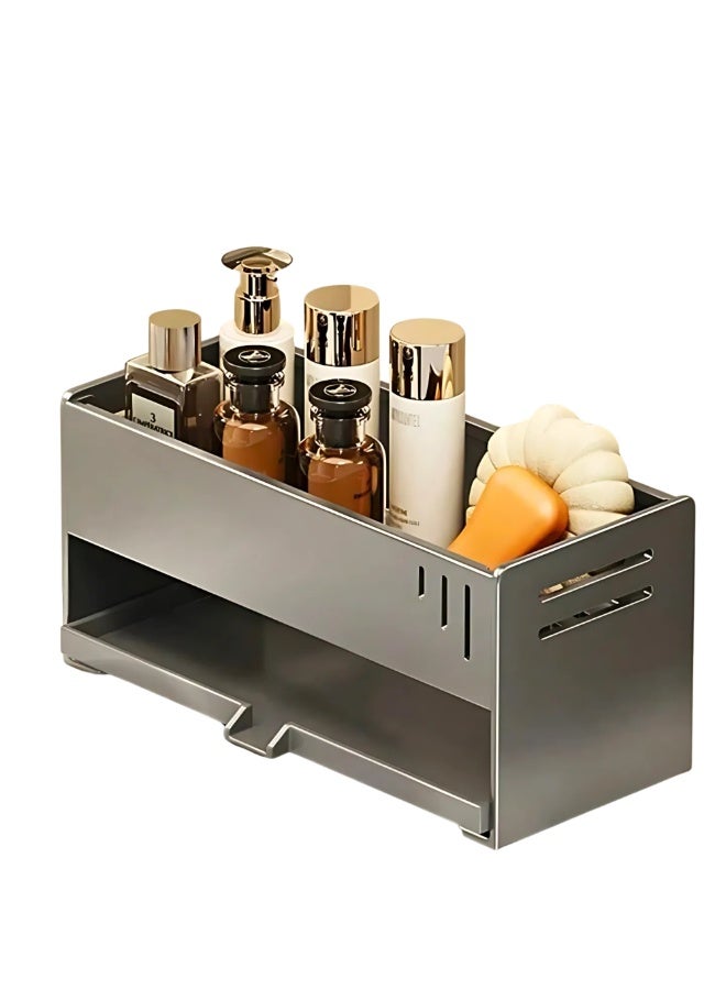فيو حامل حوض المطبخ من الفولاذ الكربوني مع صينية تصريف - حامل حوض المطبخ لحمل الإسفنج مع تصريف - ملحقات المطبخ لترتيب حوض المطبخ - حامل مضخة الصابون مع الإسفنج - حامل مضخة الصابون - حامل منشفة طبق لج瓶 المنظفات - مصفاة الحوض - أغطية الحوض - رف متعدد الوظائف مع تصريف تلقائي وصينية قابلة للإزالة - رف تخزين الحمام لمستحضرات التجميل - منظم سطح الطاولة لمستحضرات التجميل. - Image 2
