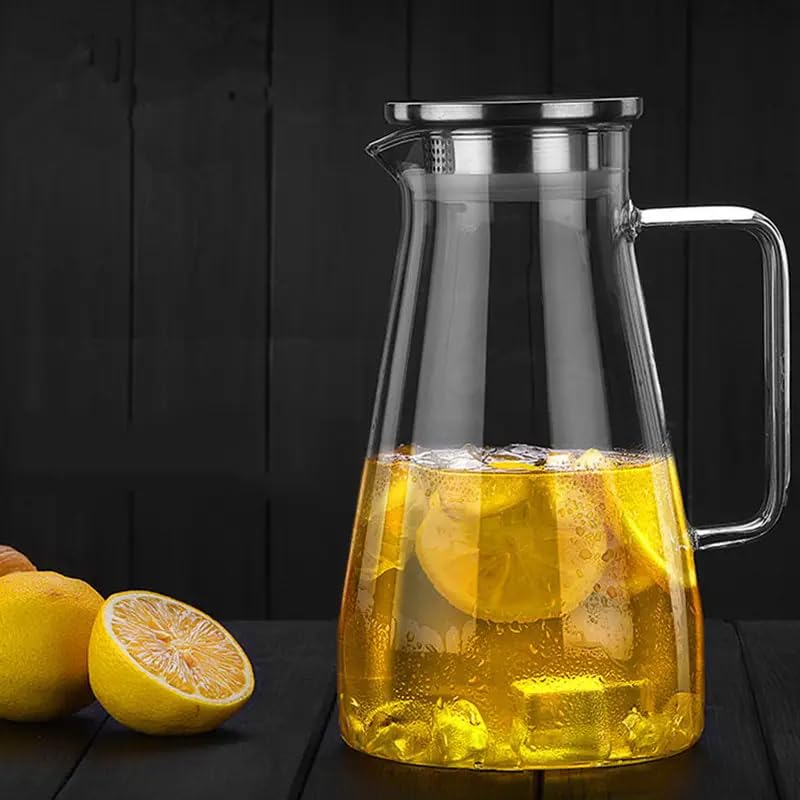 VILON Pack of 2 Borosilicate Glass 1800ML18 Litre Water Jug with Handle Juice Beverage Carafe with Stainless Steel Lid Big Glass Iced Tea Pitcher - Image 2