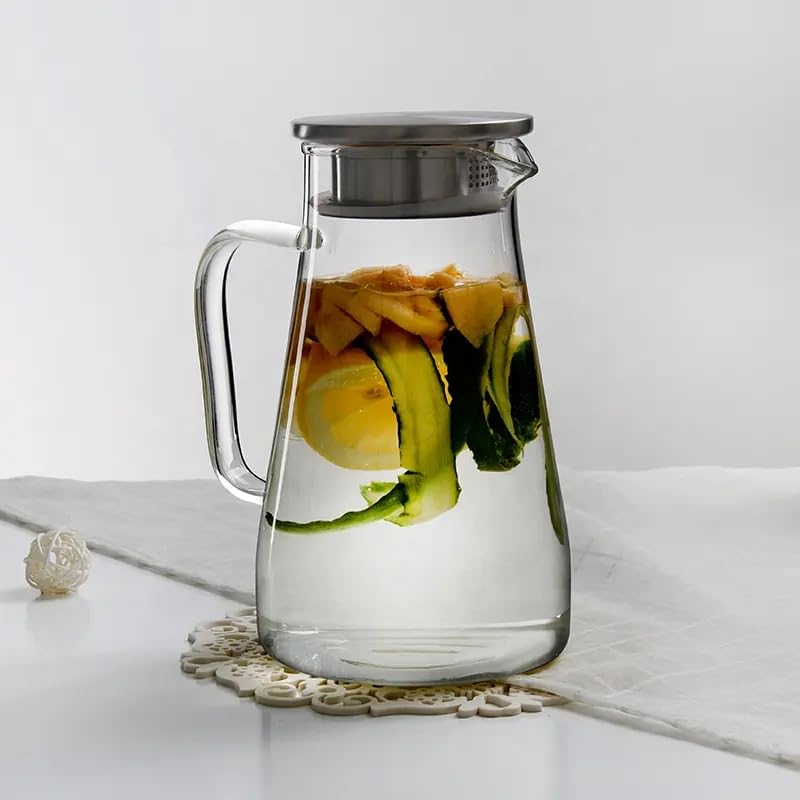 VILON Pack of 2 Borosilicate Glass 1800ML18 Litre Water Jug with Handle Juice Beverage Carafe with Stainless Steel Lid Big Glass Iced Tea Pitcher - Image 3