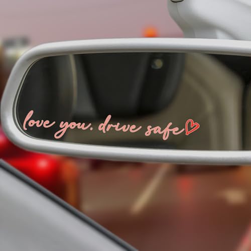 TIIMGCOO 3X Love You Drive Safe Car Mirror Sticker Cute Car Decals for Women Mom Rear View Mirror Decal Affirmation Stickers Valentines Day Gifts for Her Him Pink - Image 1