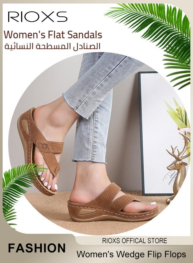 RIOXS Women's Fashion Wedge Flip Flops Casual Summer Slippers with Arch Support Staps Non-slip Platform Sandals for Indoor or Outdoor Use  - Image 2