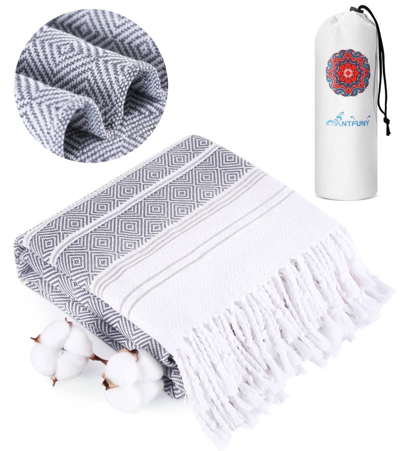 Antfuny Turkish Beach Towels Vacation Essentials Quick Dry Sand Free Oversized Bath Pool Swim Towel Extra Large XL Big Adult Travel Cruise Accessories Must Haves Clearance Stuff Necessities Gray
