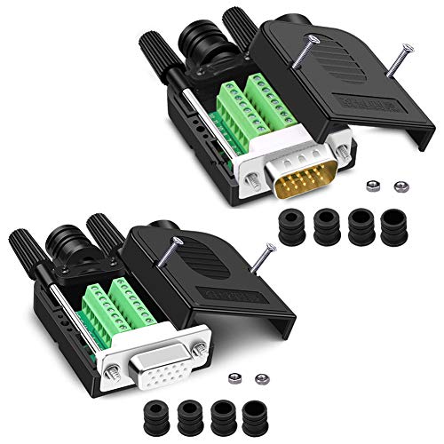 ANMBEST VGA Solderless Quick Connector 16mm Thinner 3+9 DB15 3Row Serial Plug to 15-pin Port Terminal Adapter Breakout Board Compatible with VGA 3+7/3+6/3+6/3+4/3+2 (Male+Female) - Image 1