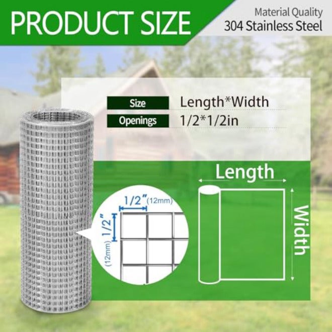 Stainless Steel Hardware Cloth 1/2 Inch - 304 Welded Wire Mesh Roll for Chicken Coop, Rabbit Enclosure, Animal Fencing, Durable Garden Protection (0.5m x 1m) - Image 2