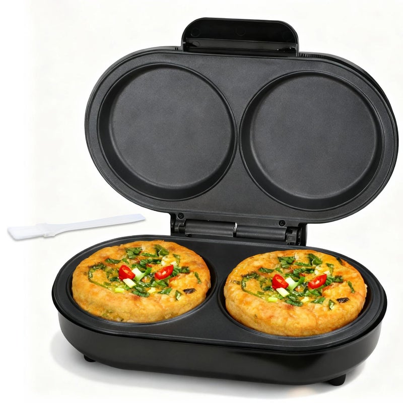FineMade Omelette Maker Electric, Omelette Pan Nonstick, Dual Omelette Makers with 2 x 4.75â€ Round Grooves, Egg Bite Maker, Electric Double Egg Pan, Mini Pancake Maker, Breakfast Sandwich Maker, Black - Image 1