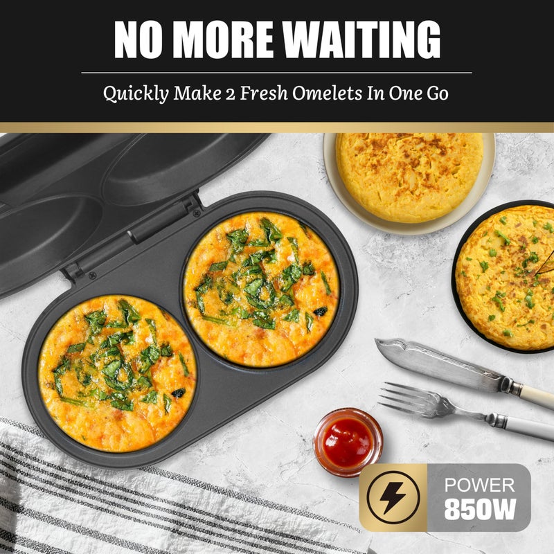 FineMade Omelette Maker Electric, Omelette Pan Nonstick, Dual Omelette Makers with 2 x 4.75â€ Round Grooves, Egg Bite Maker, Electric Double Egg Pan, Mini Pancake Maker, Breakfast Sandwich Maker, Black - Image 2