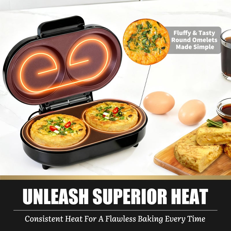 FineMade Omelette Maker Electric, Omelette Pan Nonstick, Dual Omelette Makers with 2 x 4.75â€ Round Grooves, Egg Bite Maker, Electric Double Egg Pan, Mini Pancake Maker, Breakfast Sandwich Maker, Black - Image 3