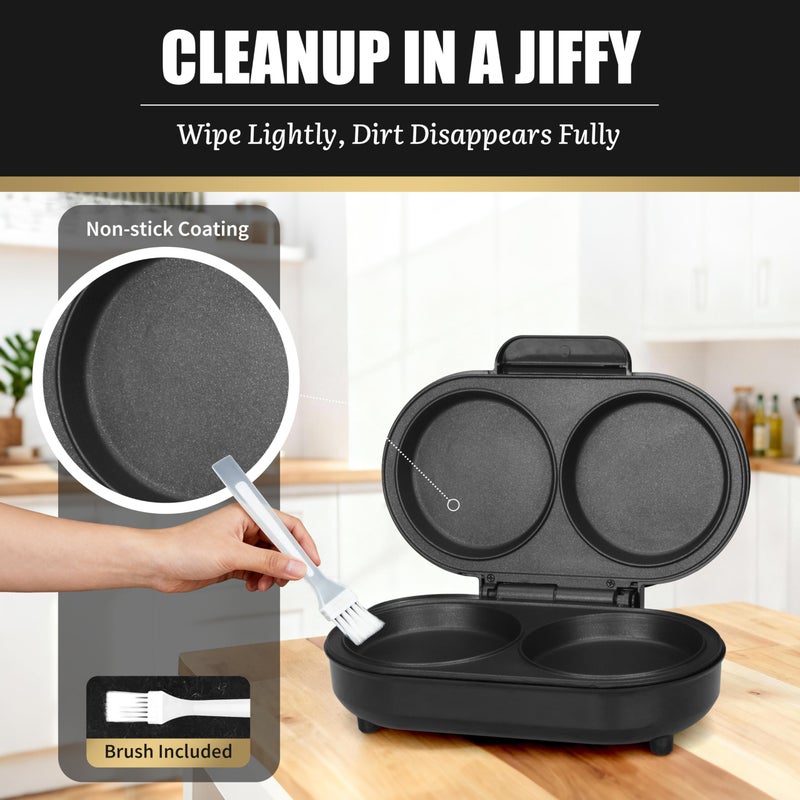 FineMade Omelette Maker Electric, Omelette Pan Nonstick, Dual Omelette Makers with 2 x 4.75â€ Round Grooves, Egg Bite Maker, Electric Double Egg Pan, Mini Pancake Maker, Breakfast Sandwich Maker, Black - Image 5