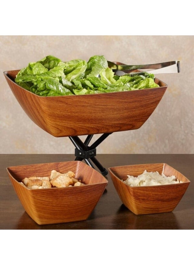 إيفيلين وعاء بلاستيكي بلمسة نهائية خشبية للسلطات والفواكه والفشار يضيف مظهرًا أنيقًا لمنزلك مربع الشكل 24سم (مضاد للكسر) - Image 3