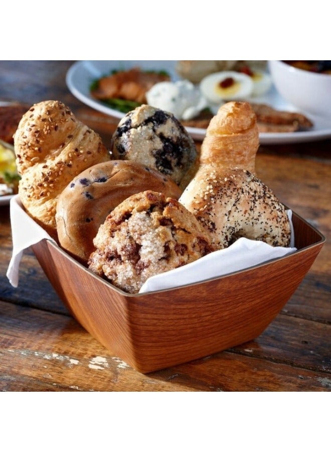 إيفيلين وعاء بلاستيكي بلمسة نهائية خشبية للسلطات والفواكه والفشار يضيف مظهرًا أنيقًا لمنزلك مربع الشكل 24سم (مضاد للكسر) - Image 2