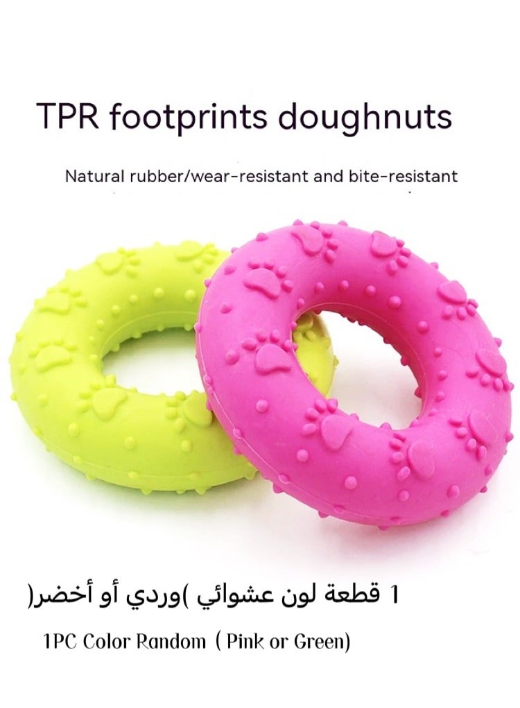 1 PC Cute Donut Dog Chew Toy with Paw Prints, Bite-Resistant TPR Rubber Molar Ring for Medium u0026 Large Dogs, Interactive Pet Dental Teeth Cleaning Puppy Training Toys (Color Random) - Image 1