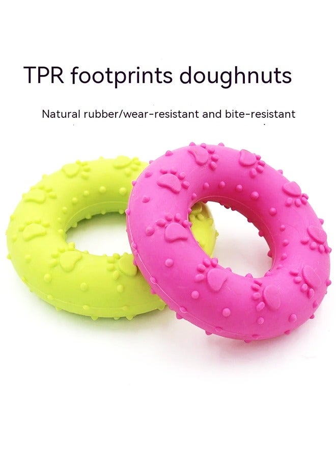 1 PC Cute Donut Dog Chew Toy with Paw Prints, Bite-Resistant TPR Rubber Molar Ring for Medium u0026 Large Dogs, Interactive Pet Dental Teeth Cleaning Puppy Training Toys (Color Random) - Image 2