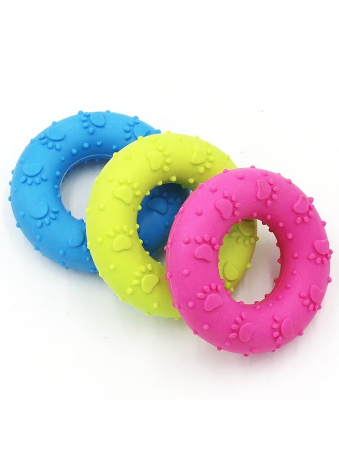 1 PC Cute Donut Dog Chew Toy with Paw Prints, Bite-Resistant TPR Rubber Molar Ring for Medium u0026 Large Dogs, Interactive Pet Dental Teeth Cleaning Puppy Training Toys (Color Random) - Image 3
