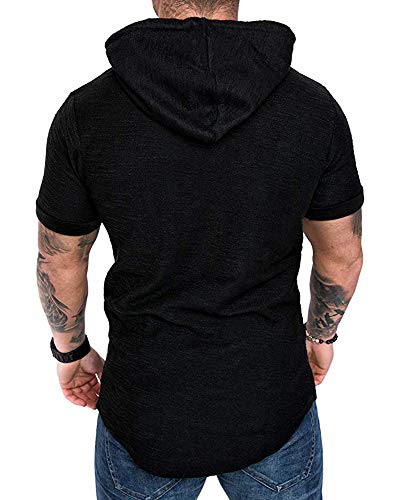 Lexiart Mens Fashion Hoodies Sport Pullover Solid Color Shirt Workout Lightweight Tops Black - Image 3