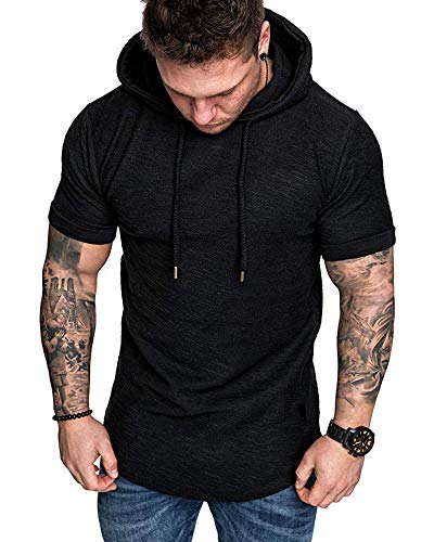 Lexiart Mens Fashion Hoodies Sport Pullover Solid Color Shirt Workout Lightweight Tops Black - Image 4