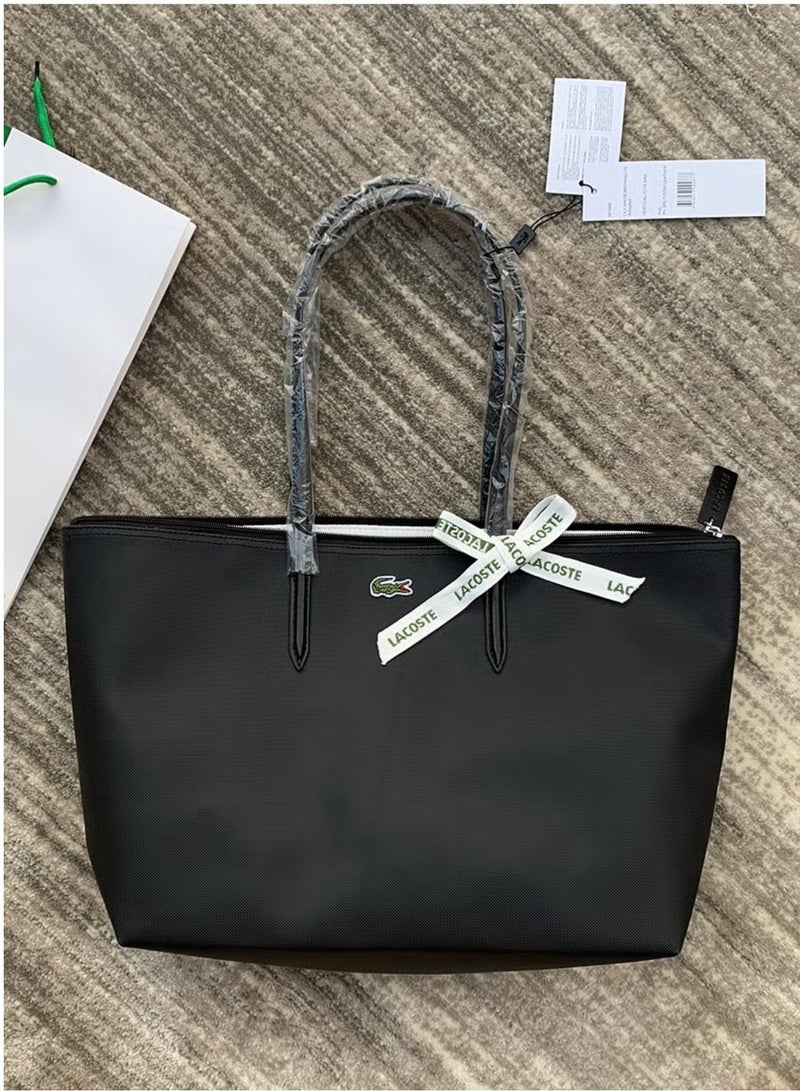 Lacoste Women's Concept Fashion Versatile Large Zipper Tote Bag Tote Bag Shoulder Bag Large Size Black - Image 1