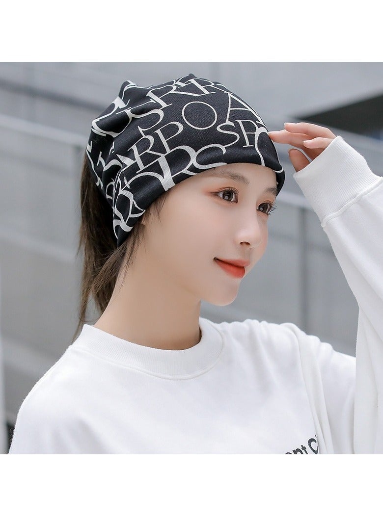 AROAQ Women Casual Beanies Hat, Autumn And Winter Comfortable Twist Hat Bib For Women, Soft Stretchy Women Knit Cap, Warm Neck Sheath Head Hat For Women Girls Teens,(Large Black Letters)  - Image 1
