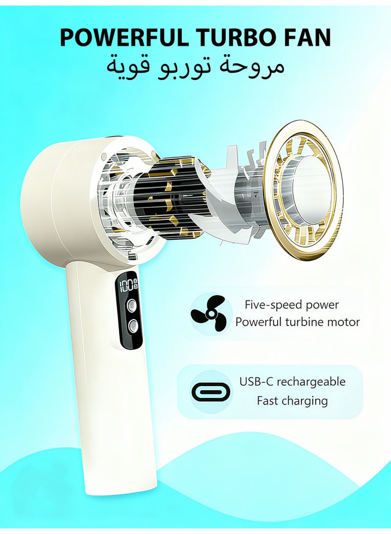 Interstella Portable USB Rechargeable Handheld Fan – 5-Speed Turbo Airflow, Quiet Motor, Mini Personal Cooling Fan for Home, Office, Travel & Outdoor – Yellow - Image 4