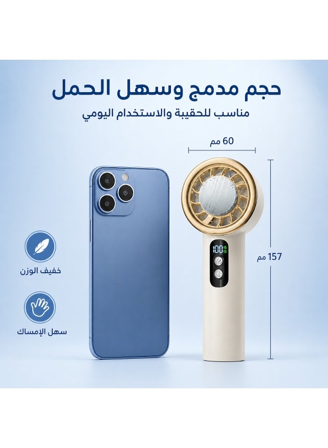 مروحة محمولة باليد قابلة للشحن عبر USB – تدفق هواء قوي بخمس سرعات، محرك هادئ، مروحة تبريد صغيرة للاستخدام في المنزل والمكتب والسفر والهواء الطلق – أصفر - Image 4