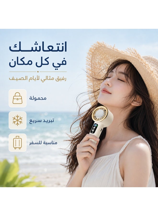 مروحة محمولة باليد قابلة للشحن عبر USB – تدفق هواء قوي بخمس سرعات، محرك هادئ، مروحة تبريد صغيرة للاستخدام في المنزل والمكتب والسفر والهواء الطلق – أصفر - Image 5