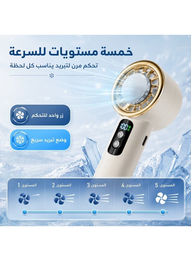 مروحة محمولة باليد قابلة للشحن عبر USB – تدفق هواء قوي بخمس سرعات، محرك هادئ، مروحة تبريد صغيرة للاستخدام في المنزل والمكتب والسفر والهواء الطلق – أصفر - Image 2