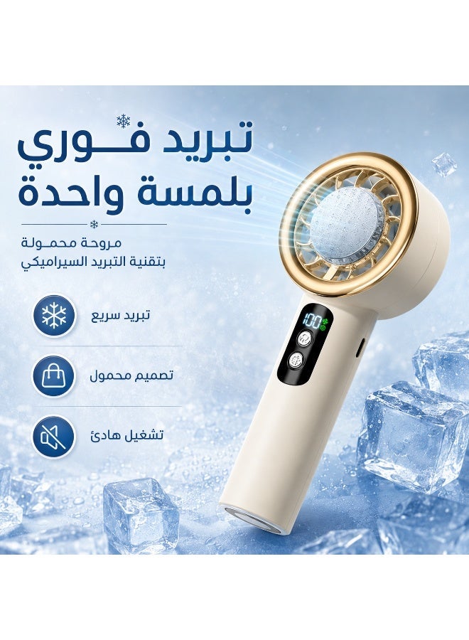 مروحة محمولة باليد قابلة للشحن عبر USB – تدفق هواء قوي بخمس سرعات، محرك هادئ، مروحة تبريد صغيرة للاستخدام في المنزل والمكتب والسفر والهواء الطلق – أصفر - Image 1