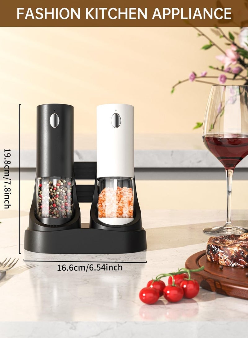 كيلا مطحنة ملح وفلفل كهربائية أوتوماتيكية مع قاعدة شحن USB وإضاءة LED بيضاء - قابلة لتعديل النعومة وحاوية قابلة للغسل (أدوات مطبخ ذكية) - Image 2