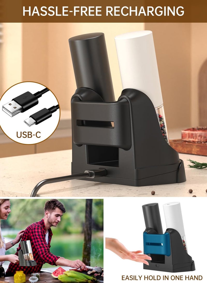 كيلا مطحنة ملح وفلفل كهربائية أوتوماتيكية مع قاعدة شحن USB وإضاءة LED بيضاء - قابلة لتعديل النعومة وحاوية قابلة للغسل (أدوات مطبخ ذكية) - Image 3