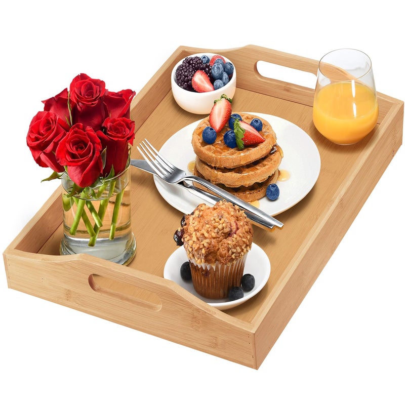 Tray with Large Handles Bamboo Ottoman Tray Great for Coffee Table Couch Tea Bar Breakfast Dinner or Any Food Good for Parties or Bed for Eating Home It