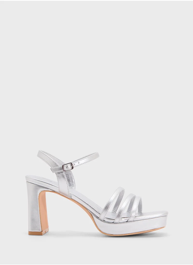 Ginger Square Toe Ankle Strap Platform Heel Sandal