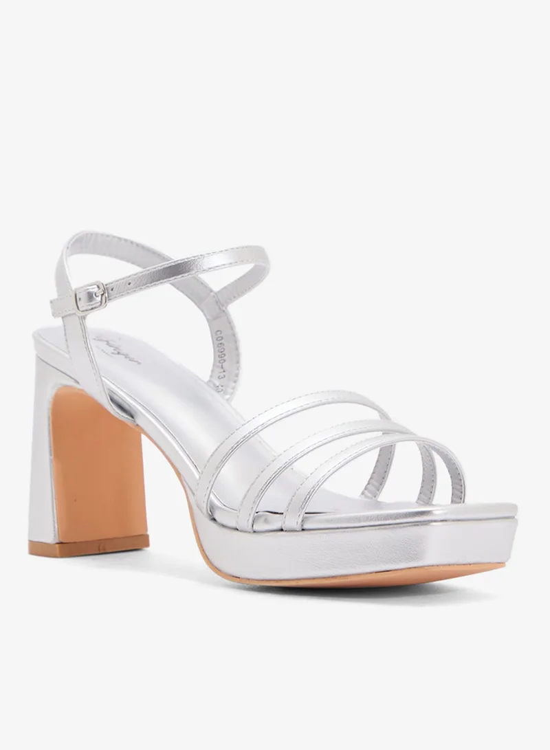 جينجر صندل بكعب منصة بحزام للكاحل ومقدمة مربعة