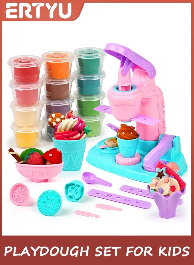 ERTYU Playdough Set for Kids Ages 3-8,Play Dough Tools with Ice Cream Maker Color Play Doh Set,Arts Crafts Playdough Toys for Girls Boys,Pretend Play Kitchen Creations Food Birthday Gifts for Boy Girl - Image 1