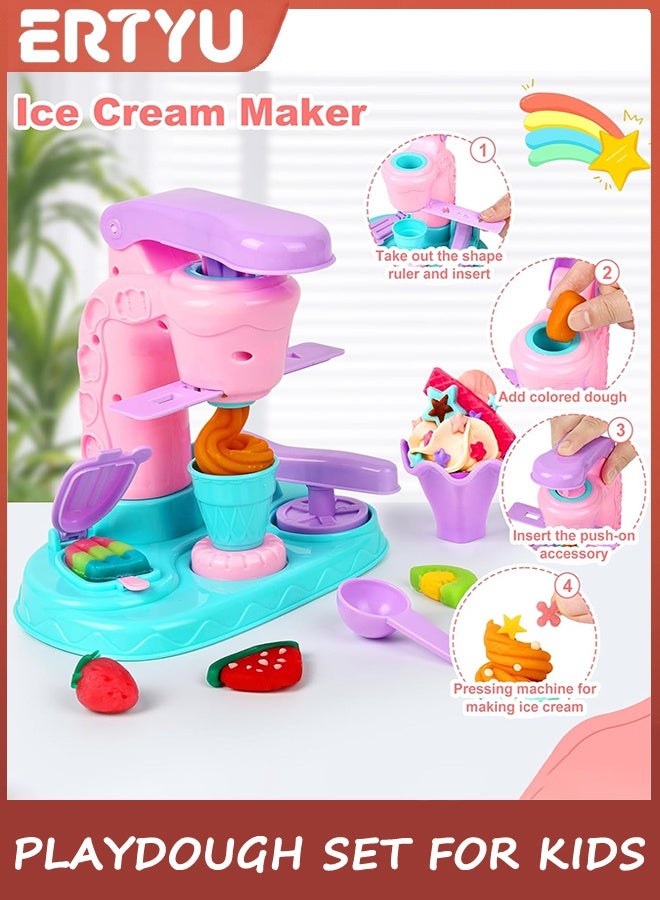 ERTYU Playdough Set for Kids Ages 3-8,Play Dough Tools with Ice Cream Maker Color Play Doh Set,Arts Crafts Playdough Toys for Girls Boys,Pretend Play Kitchen Creations Food Birthday Gifts for Boy Girl - Image 2