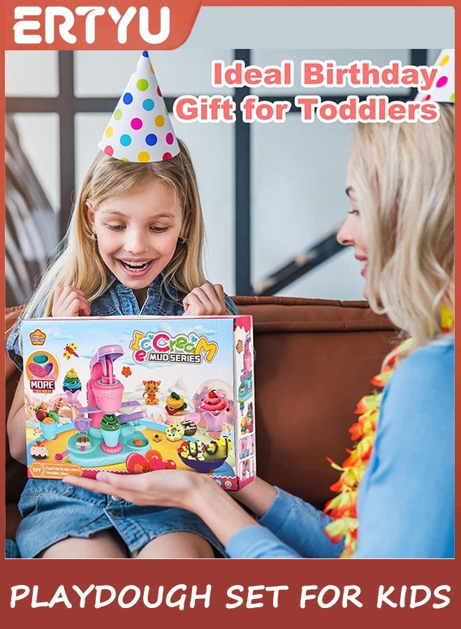 ERTYU Playdough Set for Kids Ages 3-8,Play Dough Tools with Ice Cream Maker Color Play Doh Set,Arts Crafts Playdough Toys for Girls Boys,Pretend Play Kitchen Creations Food Birthday Gifts for Boy Girl - Image 3