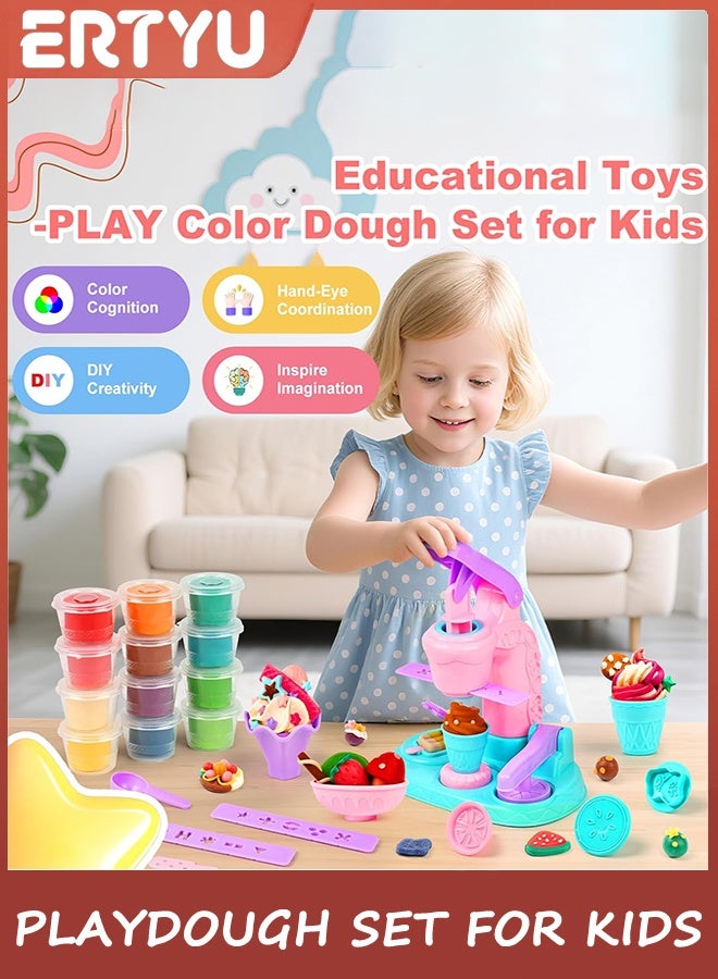 ERTYU Playdough Set for Kids Ages 3-8,Play Dough Tools with Ice Cream Maker Color Play Doh Set,Arts Crafts Playdough Toys for Girls Boys,Pretend Play Kitchen Creations Food Birthday Gifts for Boy Girl - Image 4